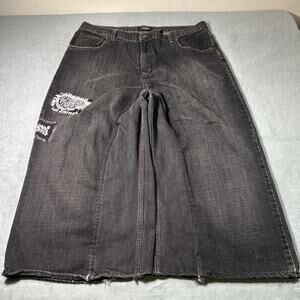 Y2k 2000s Beyond Baggy Jeans 36x20 Black Stitched Patch Hamilton Baggie Loose
